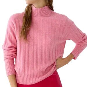 J. Crew pink ribbed sweater wool mock neck supersoft yarn